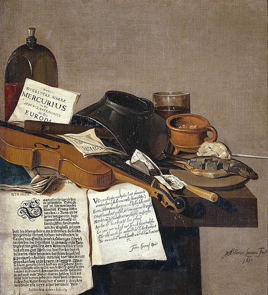 Anthonie Leemans Still life with a copy of De Waere Mercurius, a broadsheet with the news of Tromp's victory over three English ships on 28 June 1639, and a poem telli oil painting picture